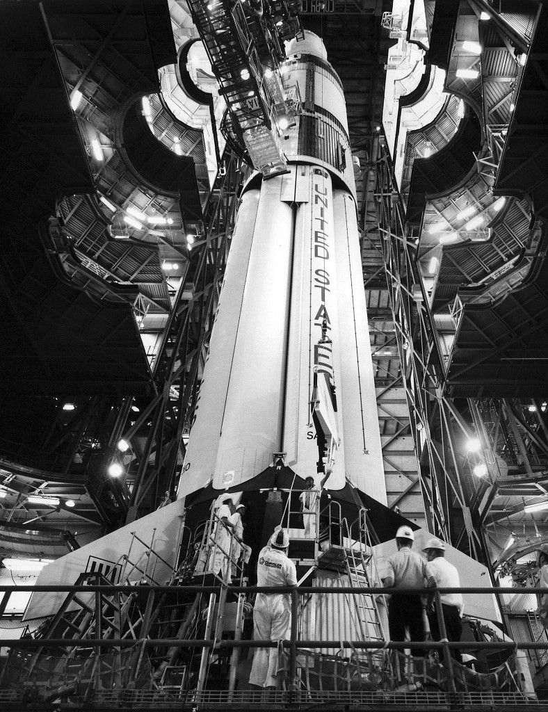 Saturn 1b getting stacked in the VAB